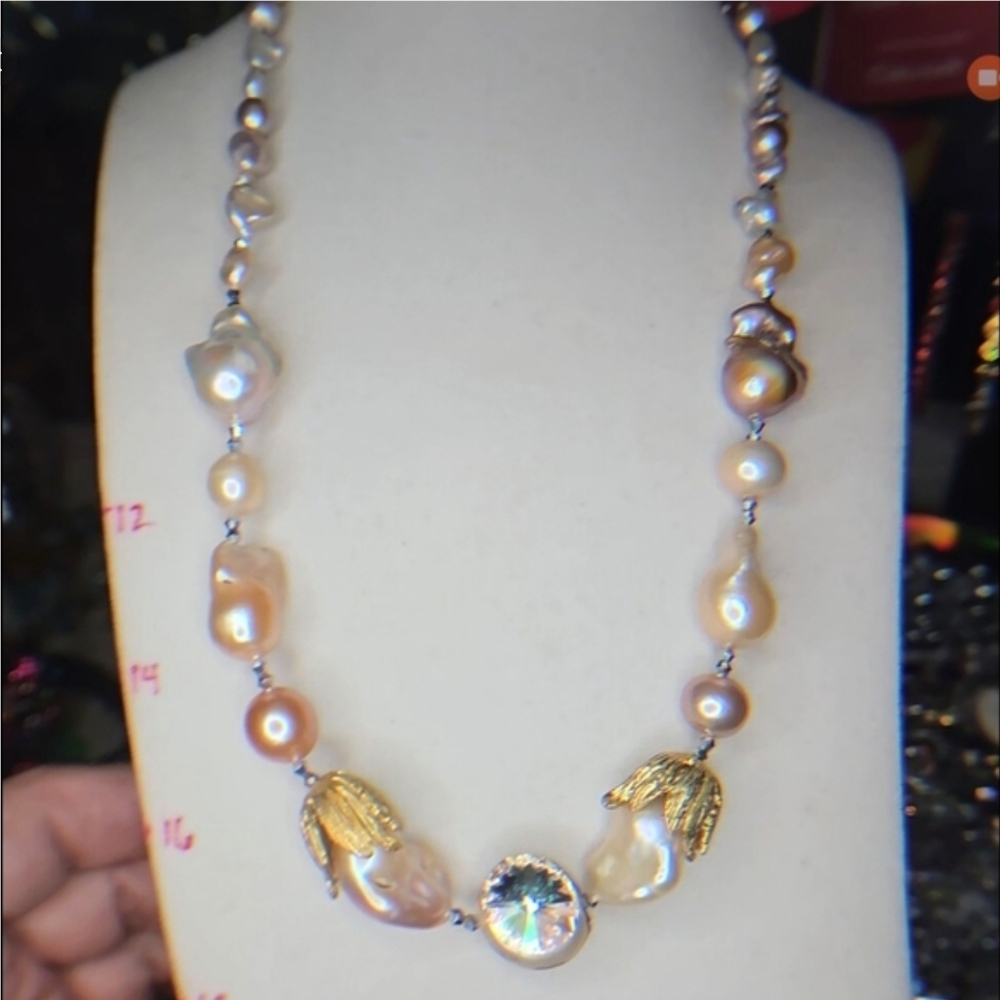 Elegant ARTISAN GENUINE FRESHWATER & SWAVORSKI RAVOLI NECKLACE - Picture 12 of 16